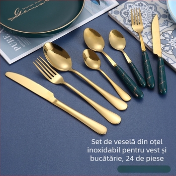 Set de cuțite și furculițe din oțel inoxidabil pentru friptură, pentru comerț electronic transfrontalier, set de articole de masă pentru restaurant occidental, în stil european, cuțite, furculițe și linguri, set de patru piese