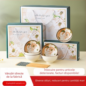Set de boluri cadou, set de tacâmuri ceramice Camellia, set de cutii cadou cu bol, de vânzare, cadou de deschidere, bol cadou însoțitor, set de bețișoare, bol