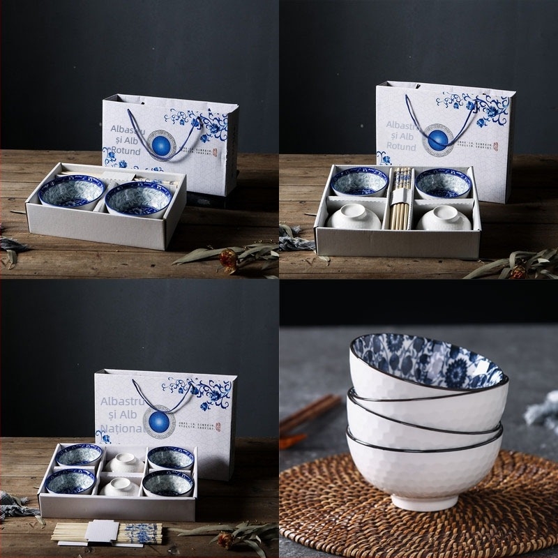 Set de boluri cadou, set de tacâmuri ceramice Camellia, set de cutii cadou cu bol, de vânzare, cadou de deschidere, bol cadou însoțitor, set de bețișoare, bol