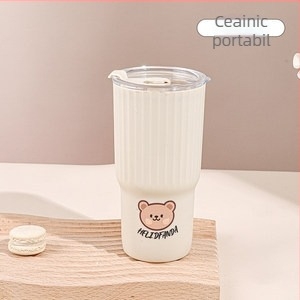 Cană de băut portabilă cu paie duble din plastic pentru studenți, cafea roșie neagră, lapte, ceai, suc, lapte, ceașcă de apă, creativă pentru studenți