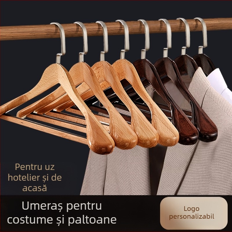 Umeraș din lemn masiv 93 pentru costume și paltoane, cu umeri late, fără urme