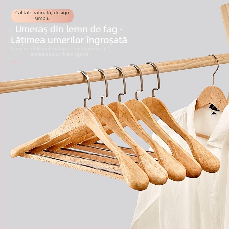 Umeraș din lemn masiv 93 pentru costume și paltoane, cu umeri late, fără urme