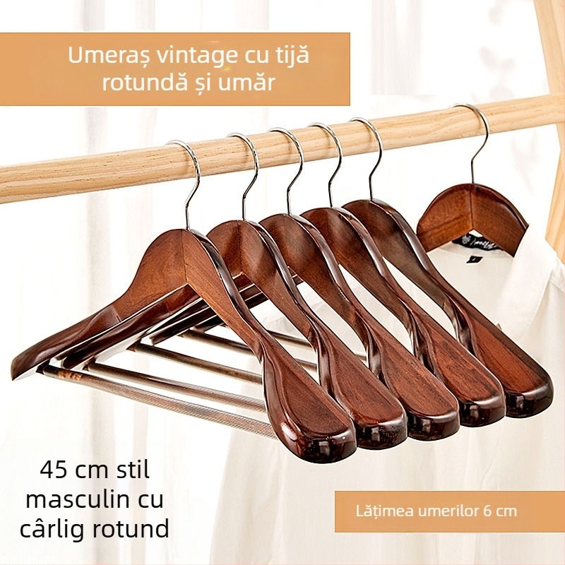 Umeraș din lemn masiv 93 pentru costume și paltoane, cu umeri late, fără urme