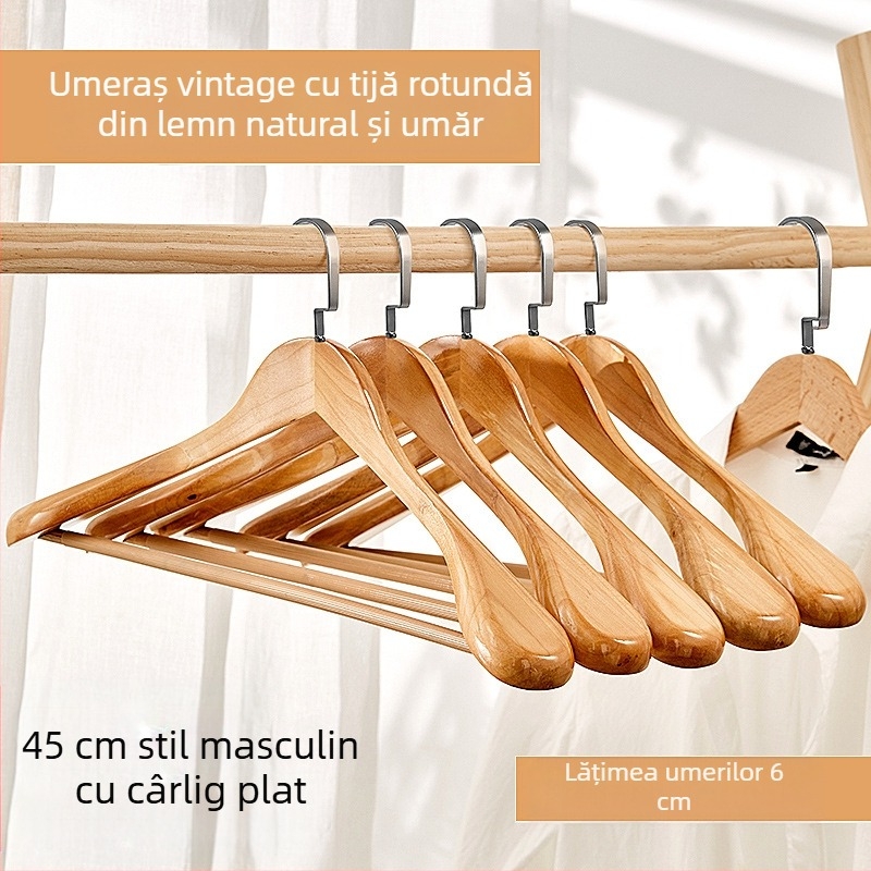 Umeraș din lemn masiv 93 pentru costume și paltoane, cu umeri late, fără urme