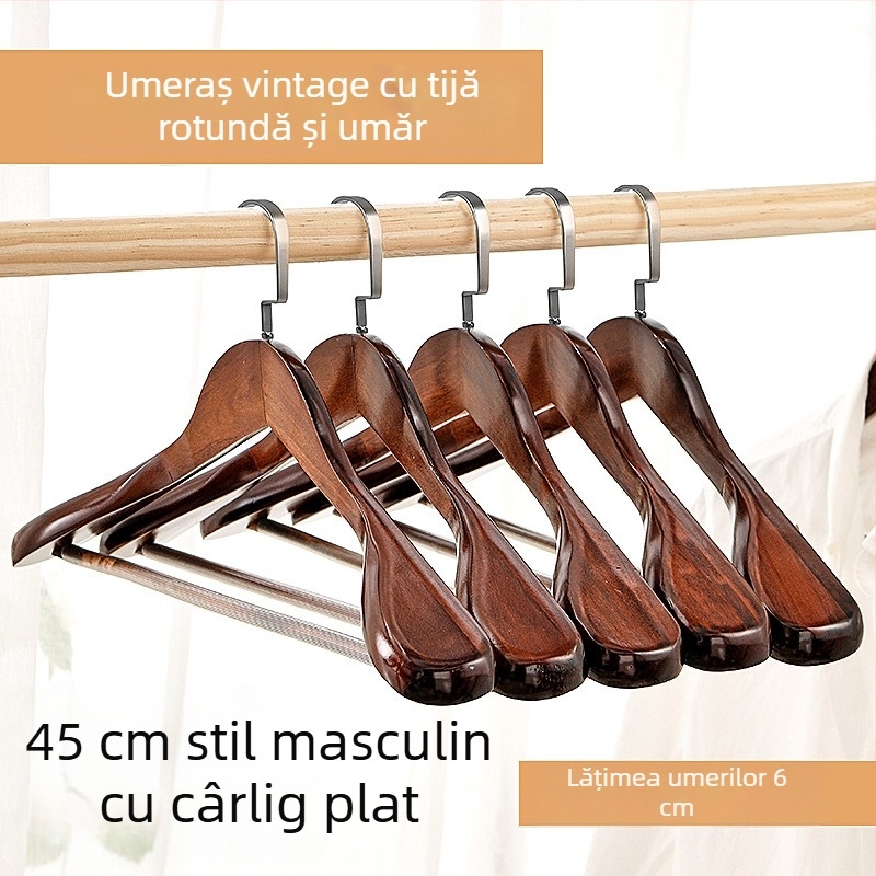 Umeraș din lemn masiv 93 pentru costume și paltoane, cu umeri late, fără urme