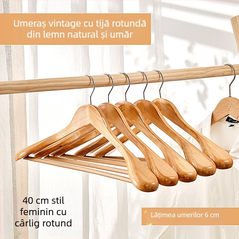 Umeraș din lemn masiv 93 pentru costume și paltoane, cu umeri late, fără urme