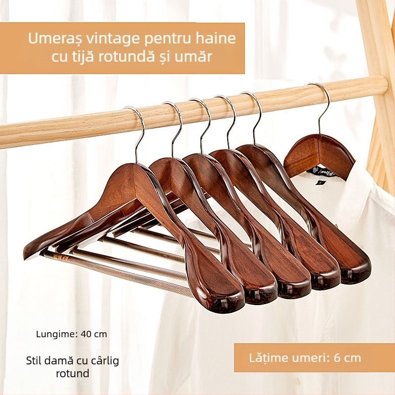 Umeraș din lemn masiv 93 pentru costume și paltoane, cu umeri late, fără urme