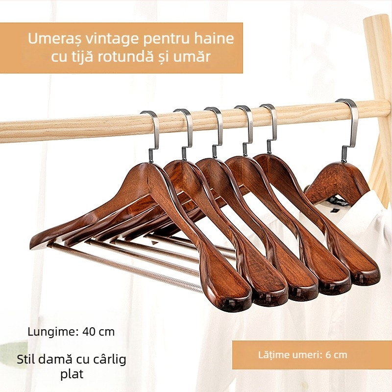 Umeraș din lemn masiv 93 pentru costume și paltoane, cu umeri late, fără urme