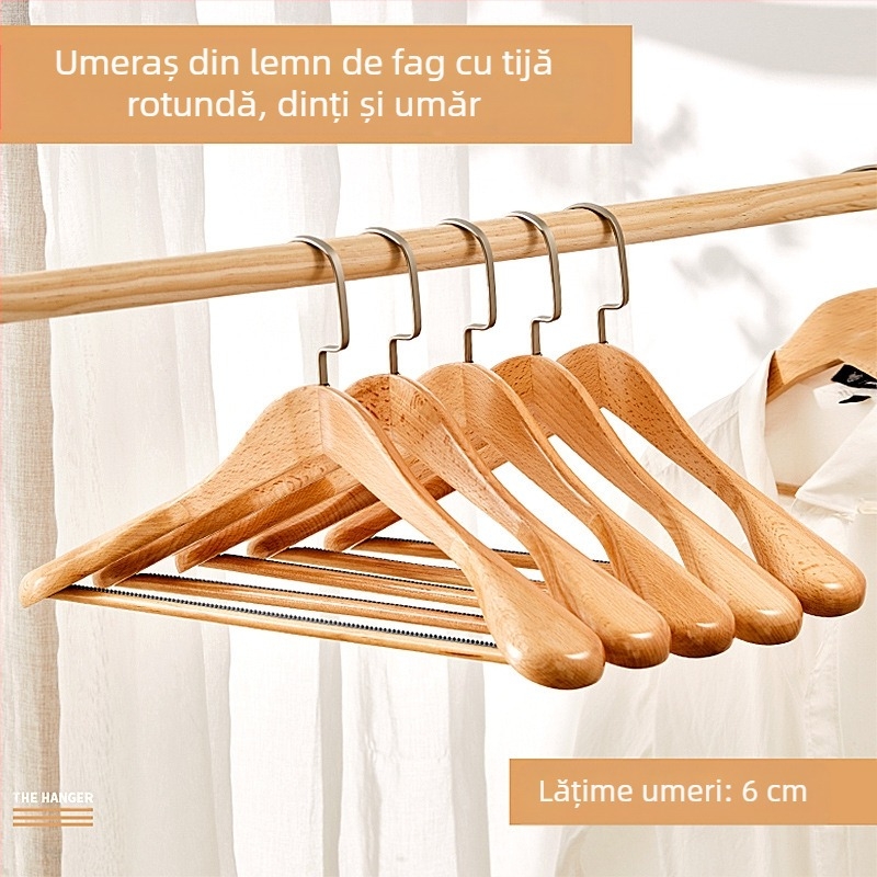 Umeraș din lemn masiv 93 pentru costume și paltoane, cu umeri late, fără urme