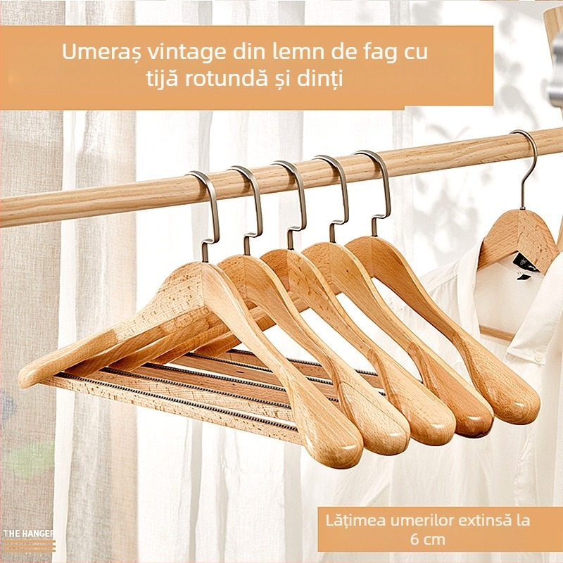 Umeraș din lemn masiv 93 pentru costume și paltoane, cu umeri late, fără urme