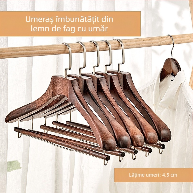 Umeraș din lemn masiv 93 pentru costume și paltoane, cu umeri late, fără urme