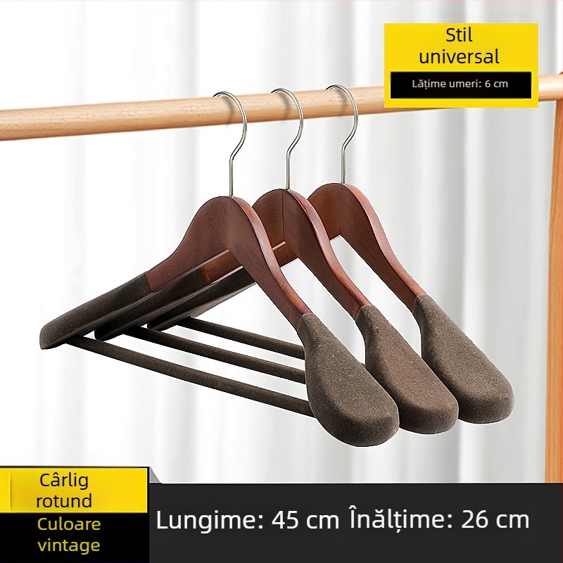 Umeraș din lemn masiv 93 pentru costume și paltoane, cu umeri late, fără urme