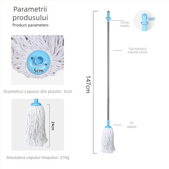 Mop australian din poliester, fără spălare manuală, umed și uscat, din bumbac, cu cap rotund absorbant, mop pentru podele din lemn, mop de modă veche
