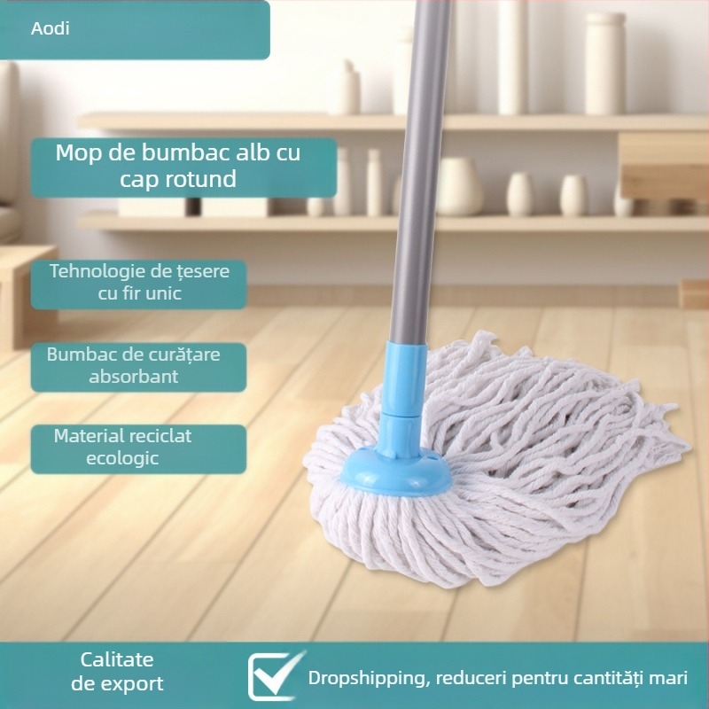 Mop australian din poliester, fără spălare manuală, umed și uscat, din bumbac, cu cap rotund absorbant, mop pentru podele din lemn, mop de modă veche