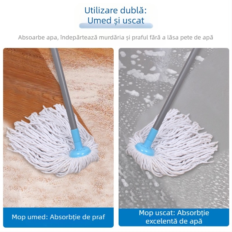 Mop australian din poliester, fără spălare manuală, umed și uscat, din bumbac, cu cap rotund absorbant, mop pentru podele din lemn, mop de modă veche