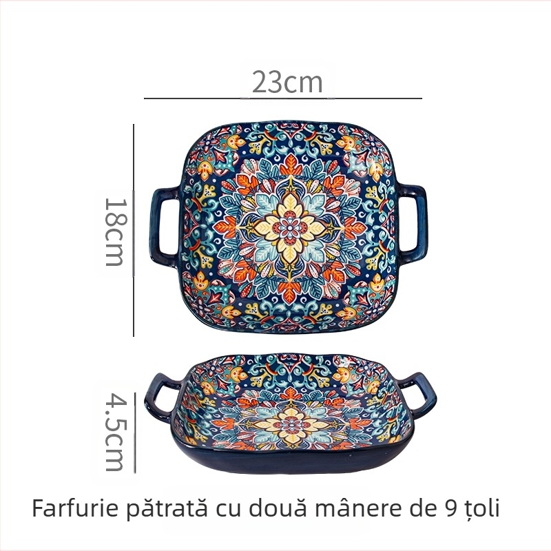 Placă ceramică pătrată binaurală boemă, Creative, pentru uz casnic, plasă de vase, celebritate, fructe, Psta, farfurie, cuptor cu microunde