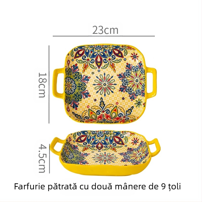 Placă ceramică pătrată binaurală boemă, Creative, pentru uz casnic, plasă de vase, celebritate, fructe, Psta, farfurie, cuptor cu microunde