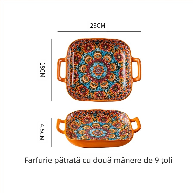Placă ceramică pătrată binaurală boemă, Creative, pentru uz casnic, plasă de vase, celebritate, fructe, Psta, farfurie, cuptor cu microunde