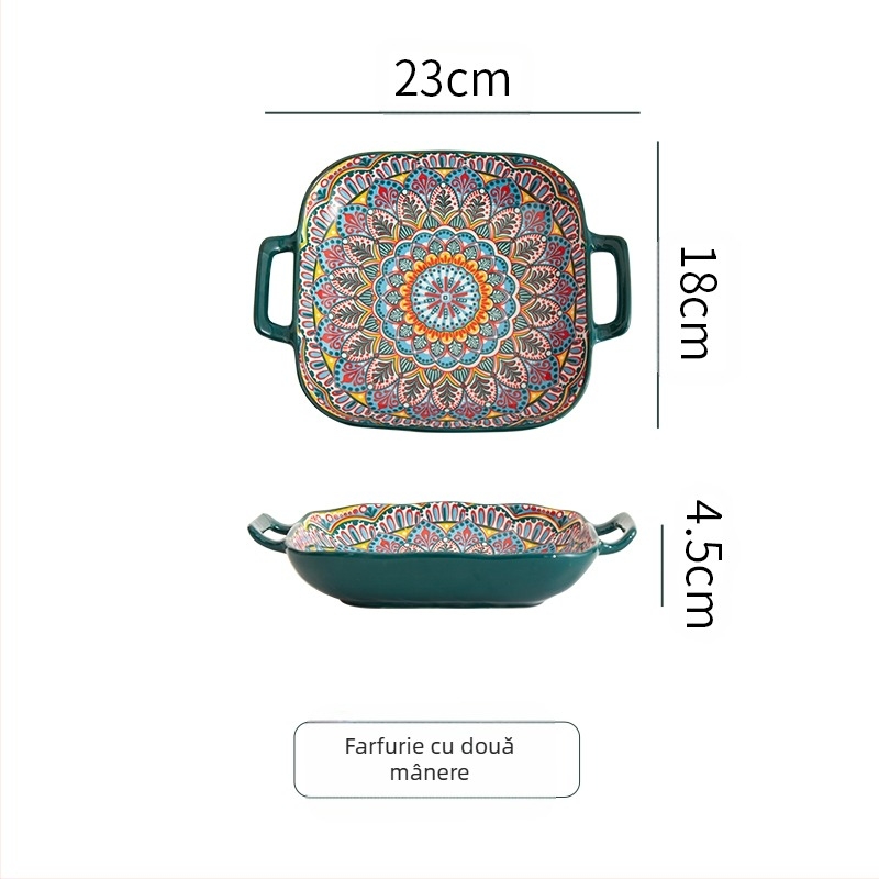Placă ceramică pătrată binaurală boemă, Creative, pentru uz casnic, plasă de vase, celebritate, fructe, Psta, farfurie, cuptor cu microunde