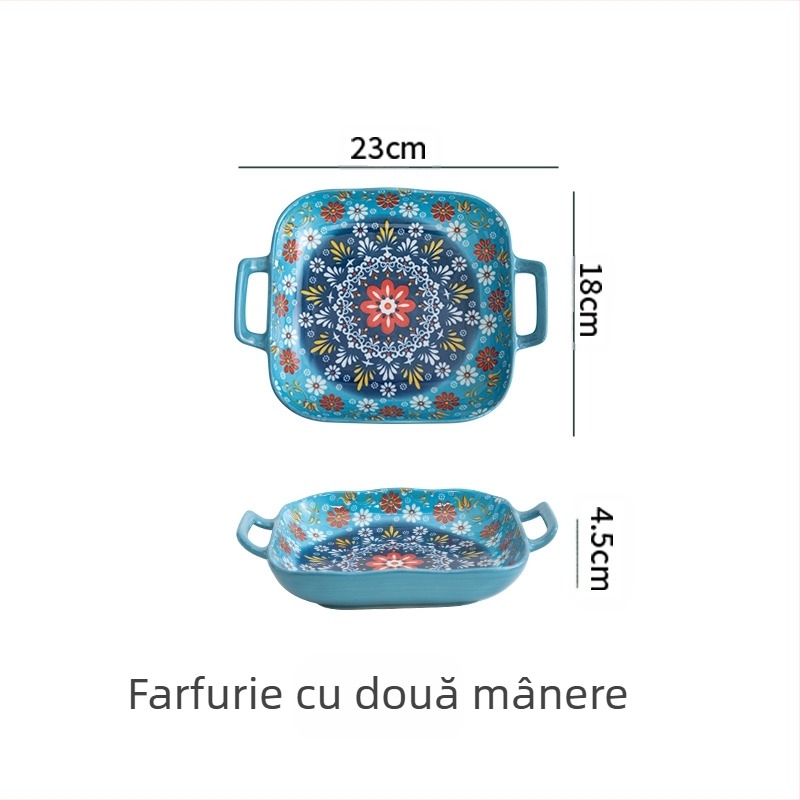 Placă ceramică pătrată binaurală boemă, Creative, pentru uz casnic, plasă de vase, celebritate, fructe, Psta, farfurie, cuptor cu microunde