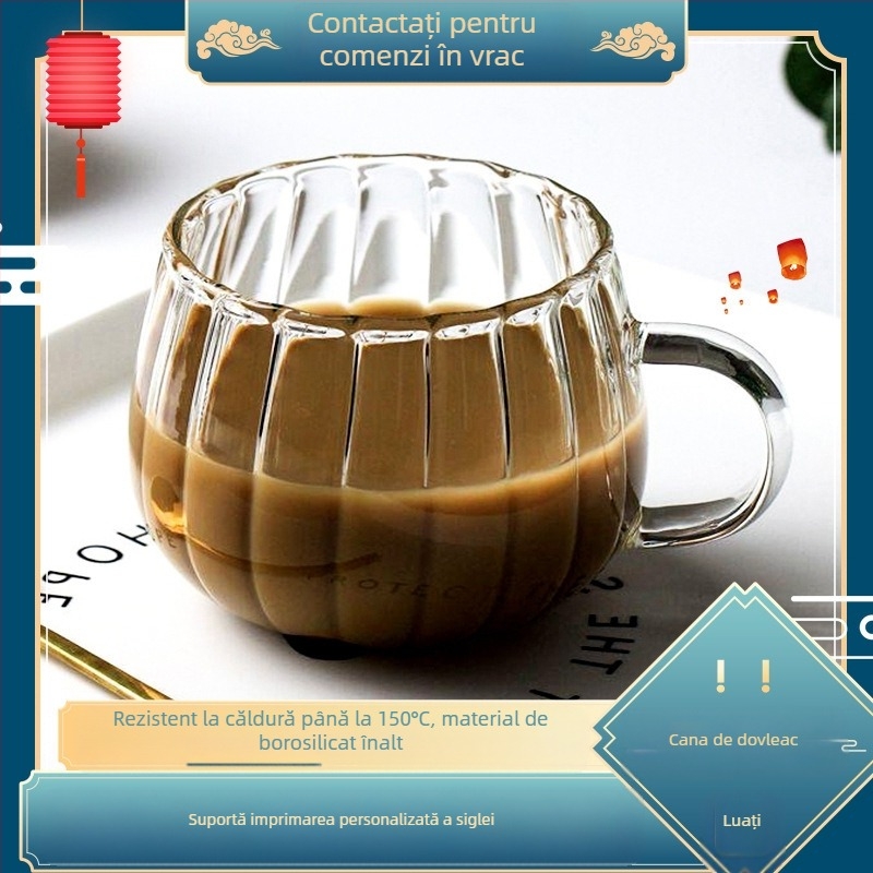 Ceașcă de cafea din sticlă cu apă, valoare ridicată a culorii, mic dejun cu lapte, cafea acasă, ceașcă de lapte în stil Ins, capacitate mare, ceașcă de dovleac