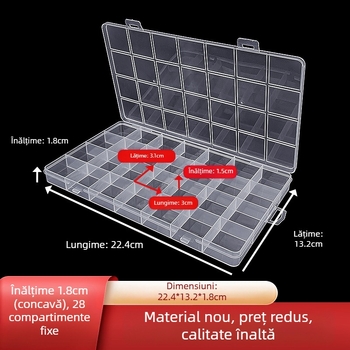 Cutie de compartimentare din plastic pp transparent, cu grilă fixă de 28, înaltă 1,8, cu capac pentru componente electronice
