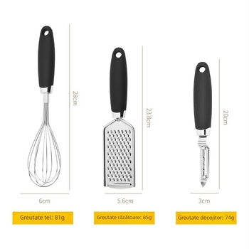 Gadget-uri de bucătărie din oțel inoxidabil, set de 7 piese, deschizător de tort, deschizător de sticle, bătător de ou, rindea cu pepene galben, ghimbir, lingură de înghețată mărunțită