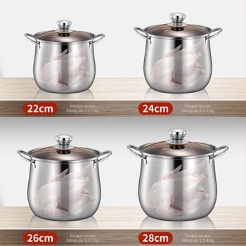 Oală de supă din oțel inoxidabil, cu fund dublu, oală de tocană cu arc, oală de supă îngroșată, furnizată direct din fabrică, oală cadou din oțel inoxidabil de mare capacitate