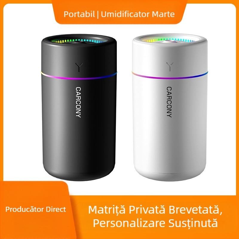 Umidificator mic, ceață puternică, atmosferă colorată, lumină silențioasă, poate adăuga aromaterapie acasă, mașină, birou