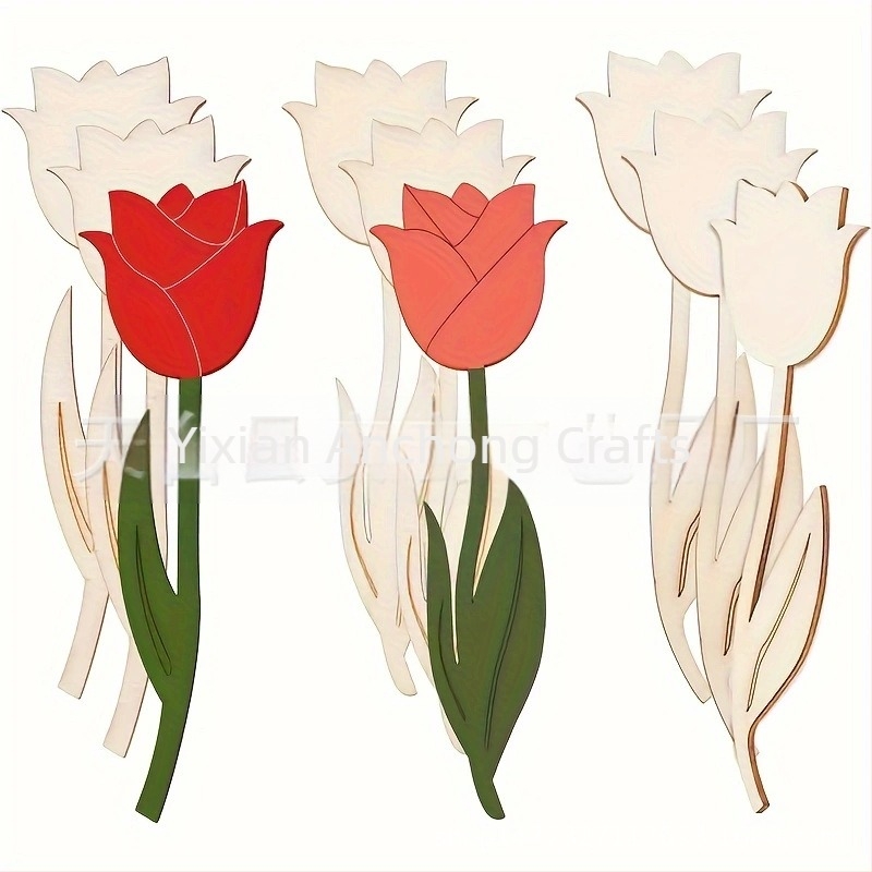 În stoc 3 bucăți de lemn în formă de floare de lalea goală, decorațiuni DIY pentru sărbători, pandantiv graffiti pictat manual, gol, 18