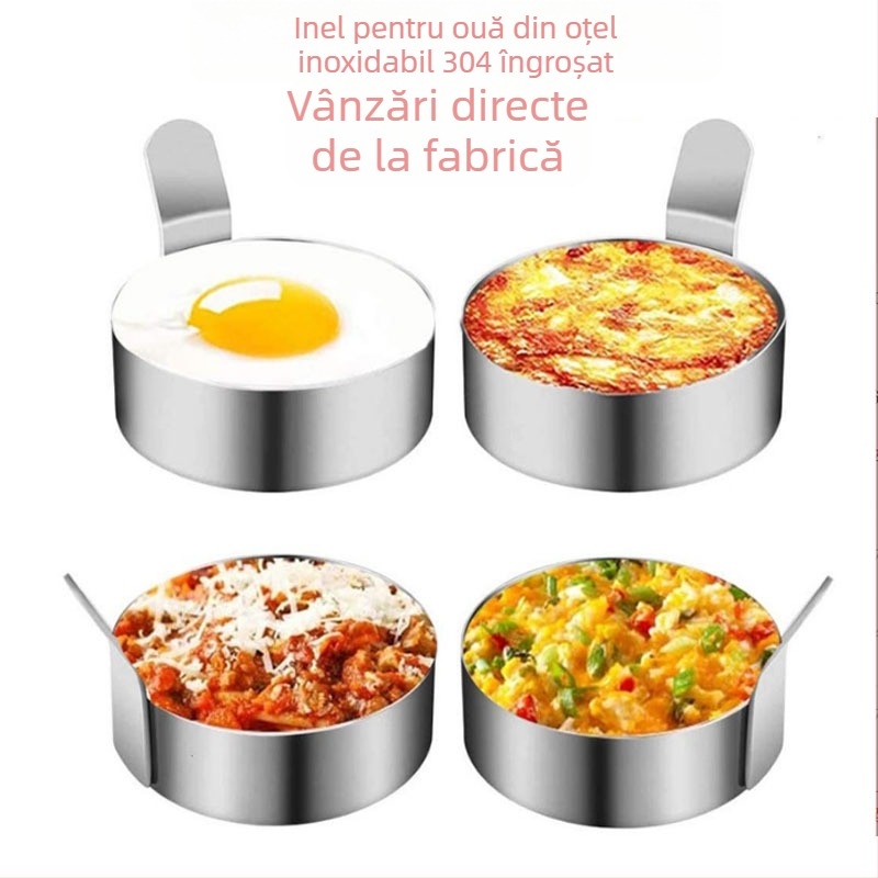 Omletă rotundă din oțel inoxidabil 304 îngroșată, mucegai pentru omletă, inel creativ pentru omletă, model de ou prăjit