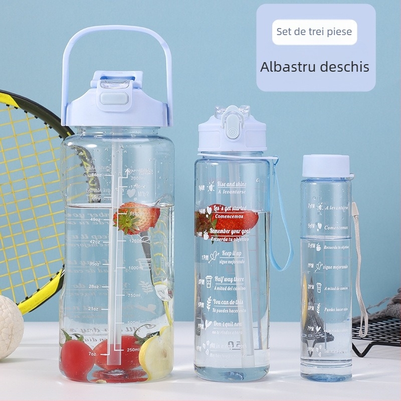 Cană de apă sport transfrontalieră, vară, cu capacitate mare, set de trei piese, ceainic, paie, cană spațială, cană de plastic, en-gros
