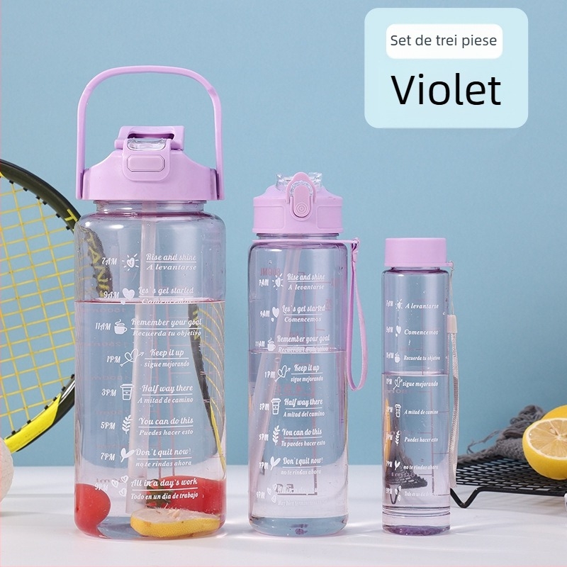 Cană de apă sport transfrontalieră, vară, cu capacitate mare, set de trei piese, ceainic, paie, cană spațială, cană de plastic, en-gros