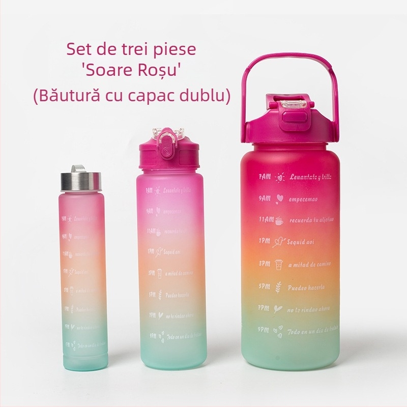 Cană de apă sport transfrontalieră, vară, cu capacitate mare, set de trei piese, ceainic, paie, cană spațială, cană de plastic, en-gros