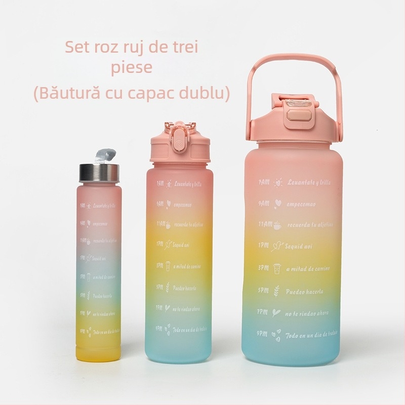 Cană de apă sport transfrontalieră, vară, cu capacitate mare, set de trei piese, ceainic, paie, cană spațială, cană de plastic, en-gros