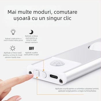 1 buc Smart LED senzor de lumină pentru corpul uman, ochi de pisică, deal, reîncărcabilă, autoadeziv, dulap de vin, dulap, bandă de lumină portabilă