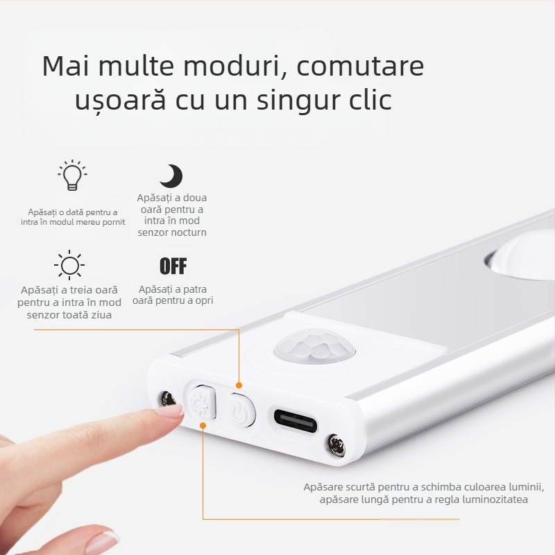 1 buc Smart LED senzor de lumină pentru corpul uman, ochi de pisică, deal, reîncărcabilă, autoadeziv, dulap de vin, dulap, bandă de lumină portabilă