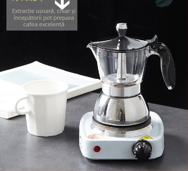 Cafetieră italiană din oțel inoxidabil, transparentă, pentru birou, aragaz electric ceramic, aparat de cafea de uz casnic
