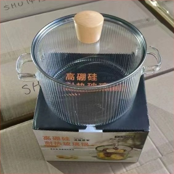 Oală de tocană cu dungi de urs, îngroșată, capacitate mare, cu dublu mâner, oală de lapte din sticlă transparentă, bol cu tăiței instant, oală de sticlă de mare valoare