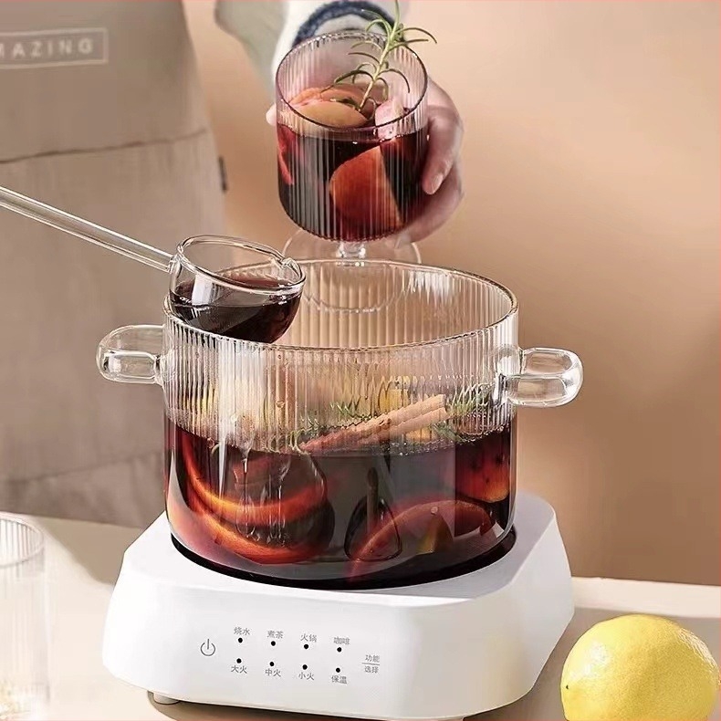 Oală de tocană cu dungi de urs, îngroșată, capacitate mare, cu dublu mâner, oală de lapte din sticlă transparentă, bol cu tăiței instant, oală de sticlă de mare valoare