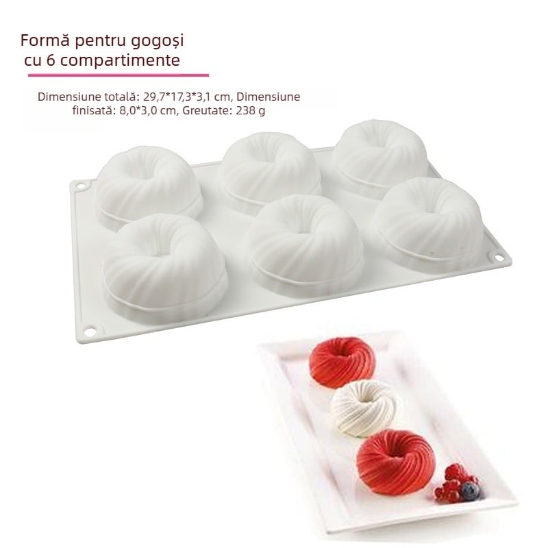 Nou în stoc, formă de tort din silicon cu 6 turbine, desert francez, bilă de cânepă, formă mare de mousse de lână, formă mare de blană