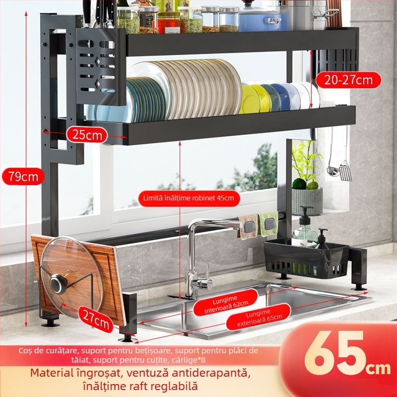 Raft de scurgere pentru chiuvetă, suport de depozitare pentru bucătărie, suport telescopic din oțel inoxidabil pentru scurgerea vaselor, suport pentru vasele