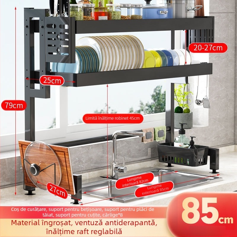 Raft de scurgere pentru chiuvetă, suport de depozitare pentru bucătărie, suport telescopic din oțel inoxidabil pentru scurgerea vaselor, suport pentru vasele