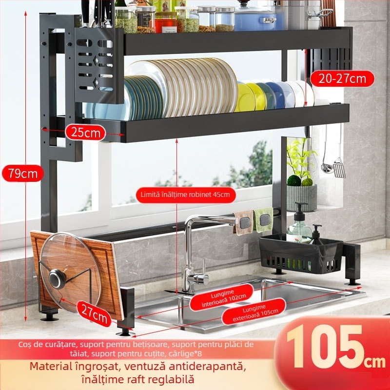 Raft de scurgere pentru chiuvetă, suport de depozitare pentru bucătărie, suport telescopic din oțel inoxidabil pentru scurgerea vaselor, suport pentru vasele
