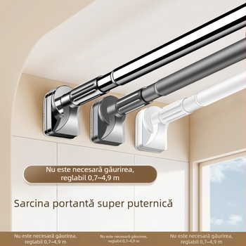Balcon fără perforații, uscător de haine, tijă telescopică, perdea de uz casnic, bretele din oțel inoxidabil, fixare pentru țevi, un singur strat cool