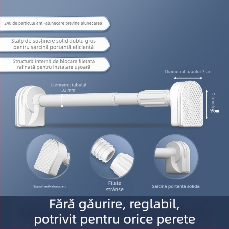 Balcon fără perforații, uscător de haine, tijă telescopică, perdea de uz casnic, bretele din oțel inoxidabil, fixare pentru țevi, un singur strat cool