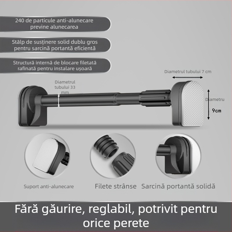 Balcon fără perforații, uscător de haine, tijă telescopică, perdea de uz casnic, bretele din oțel inoxidabil, fixare pentru țevi, un singur strat cool