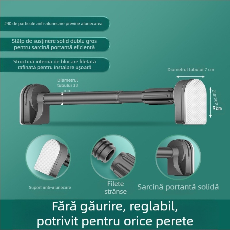 Balcon fără perforații, uscător de haine, tijă telescopică, perdea de uz casnic, bretele din oțel inoxidabil, fixare pentru țevi, un singur strat cool