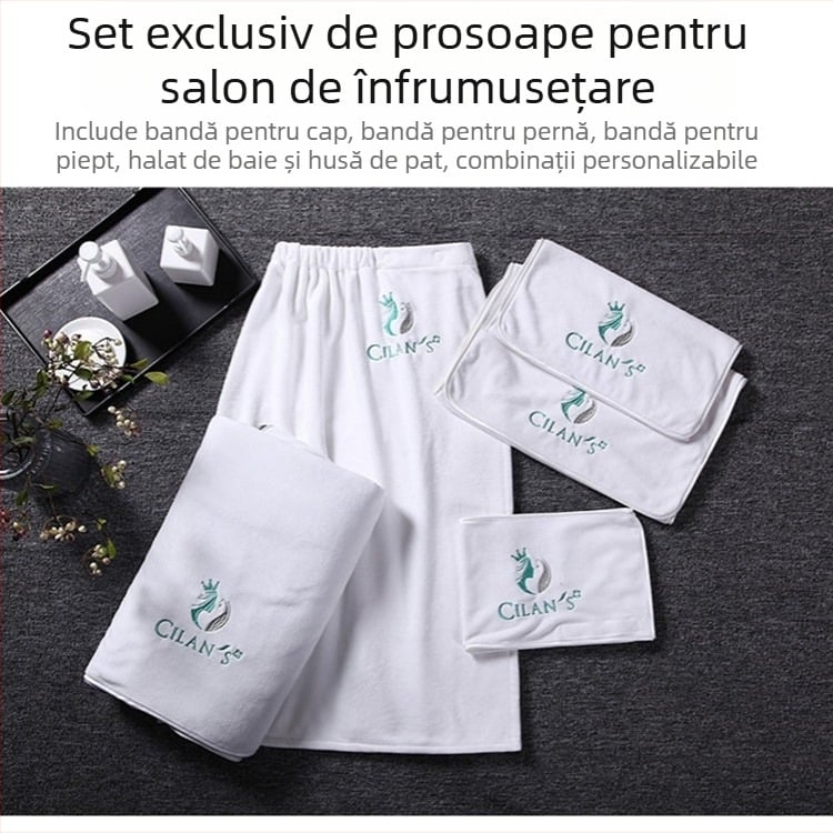 Prosop de salon de înfrumusețare din microfibră, logo personalizat, Velcro, fără scame, pentru gestionarea pielii, set de trei piese