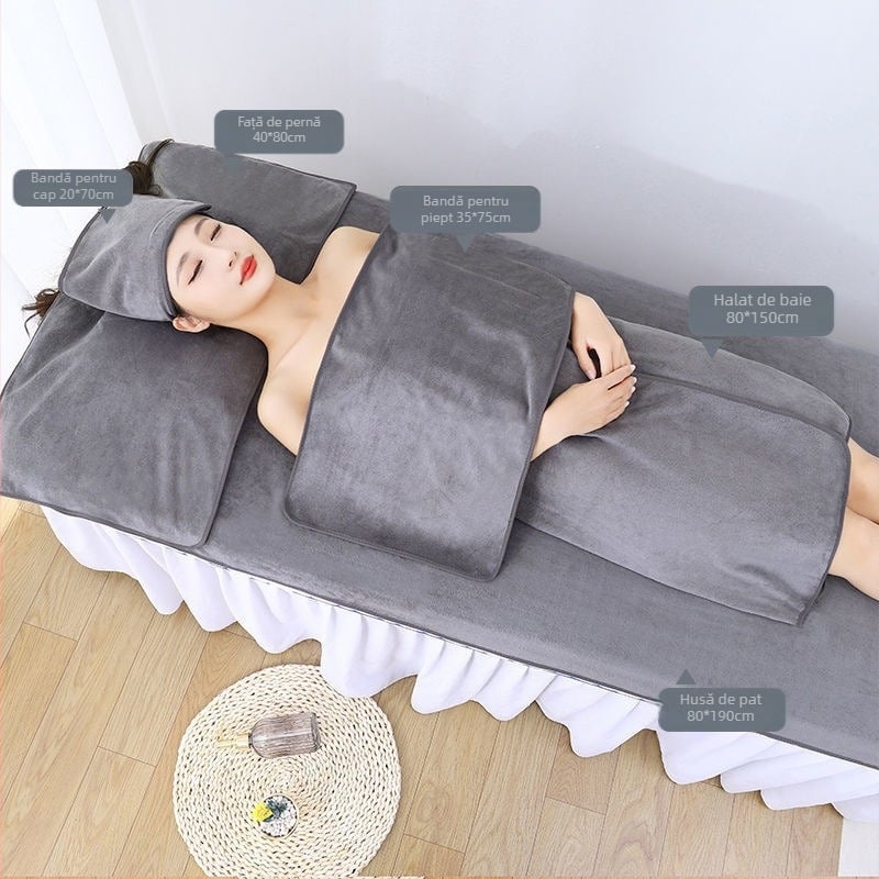 Prosop de salon de înfrumusețare din microfibră, logo personalizat, Velcro, fără scame, pentru gestionarea pielii, set de trei piese